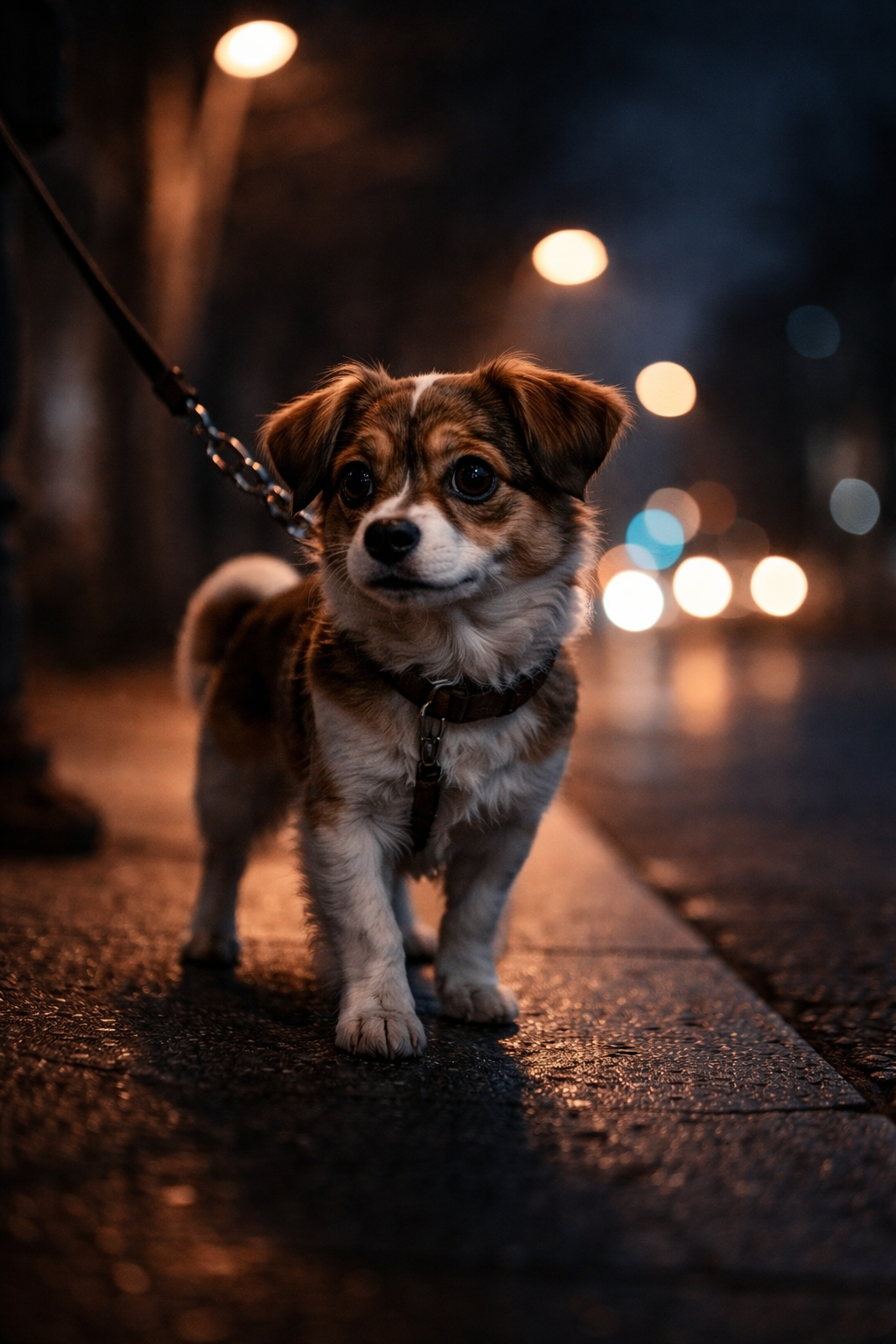 wachsam auf nächtlichem Spaziergang