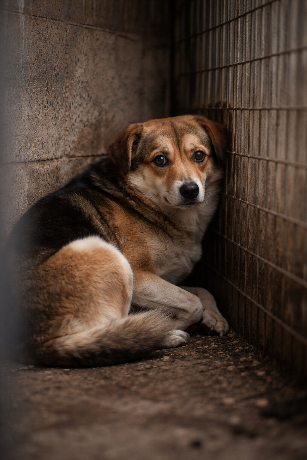 Ängstlicher Hund im Tierheim